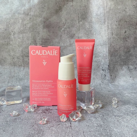 ( Mẫu mới 2022) Bộ Serum dưỡng ẩm và mặt nạ cấp ẩm chuyên sâu Caudalie Vinosource-Hydra SOS Serum