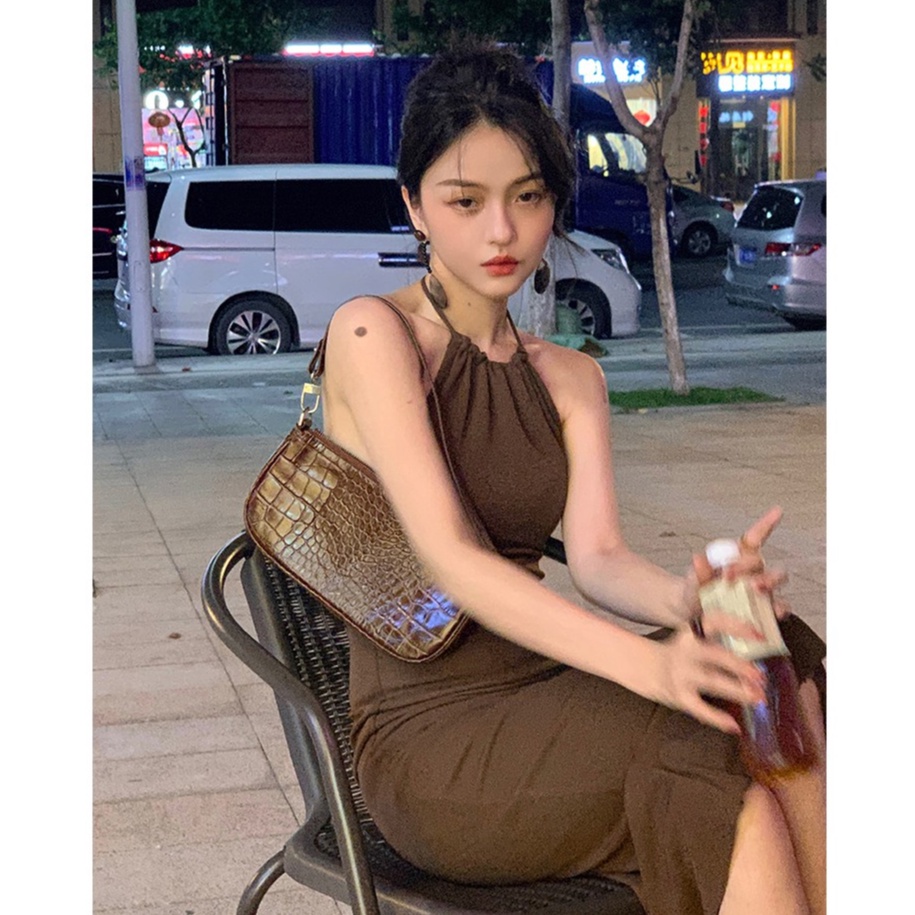 QKOOLE Đầm dệt kim  thiết kế dáng ôm phong cách Hàn Quốc quyến rũ cho nữ