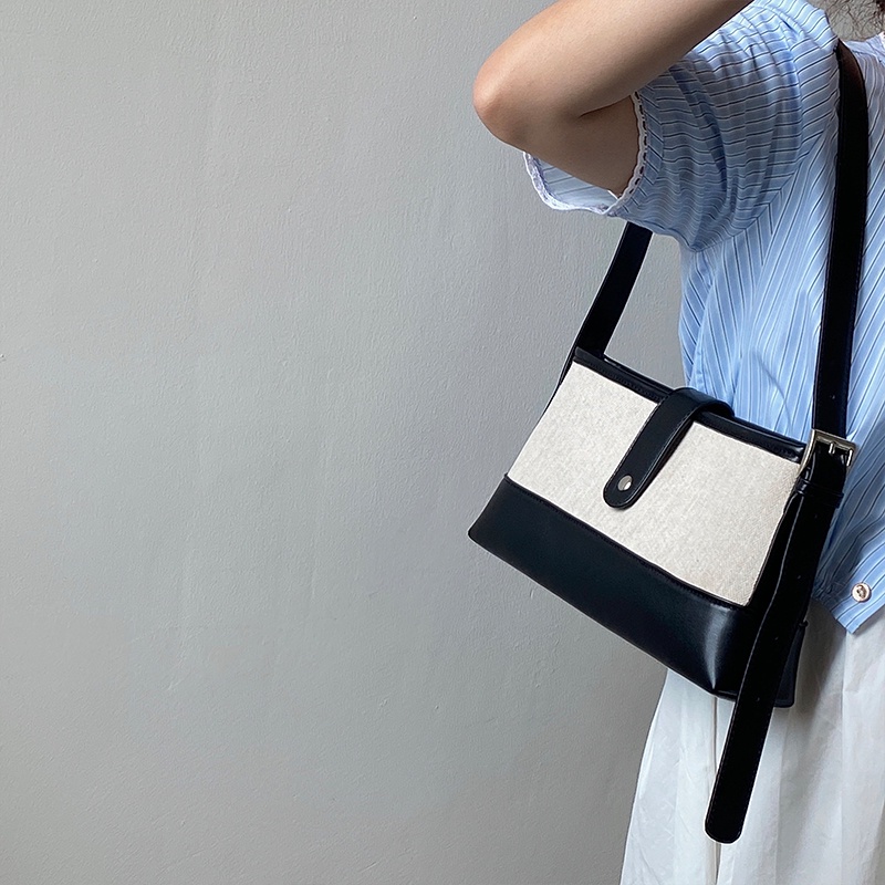 Túi tote Đeo Vai Vải Canvas Màu Sắc Tương Phản Thiết Kế Đơn Giản Cá Tính