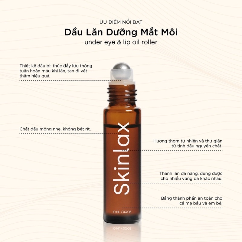 Dầu Lăn Giảm Thâm Mắt, Dưỡng Hồng Môi Skinlax 10ml