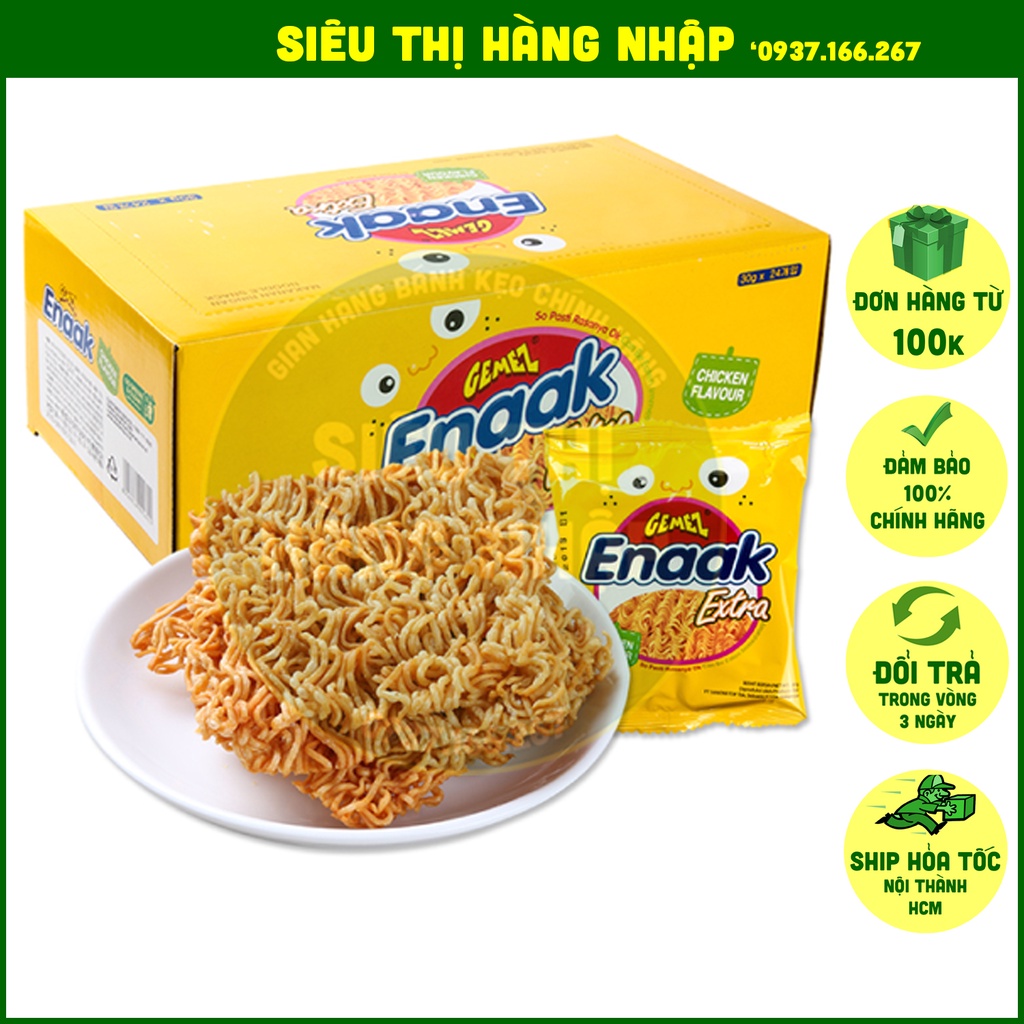 Snack mì Enaak Extra Indonesia cho bé, mì tôm ăn sống, mì ăn liền