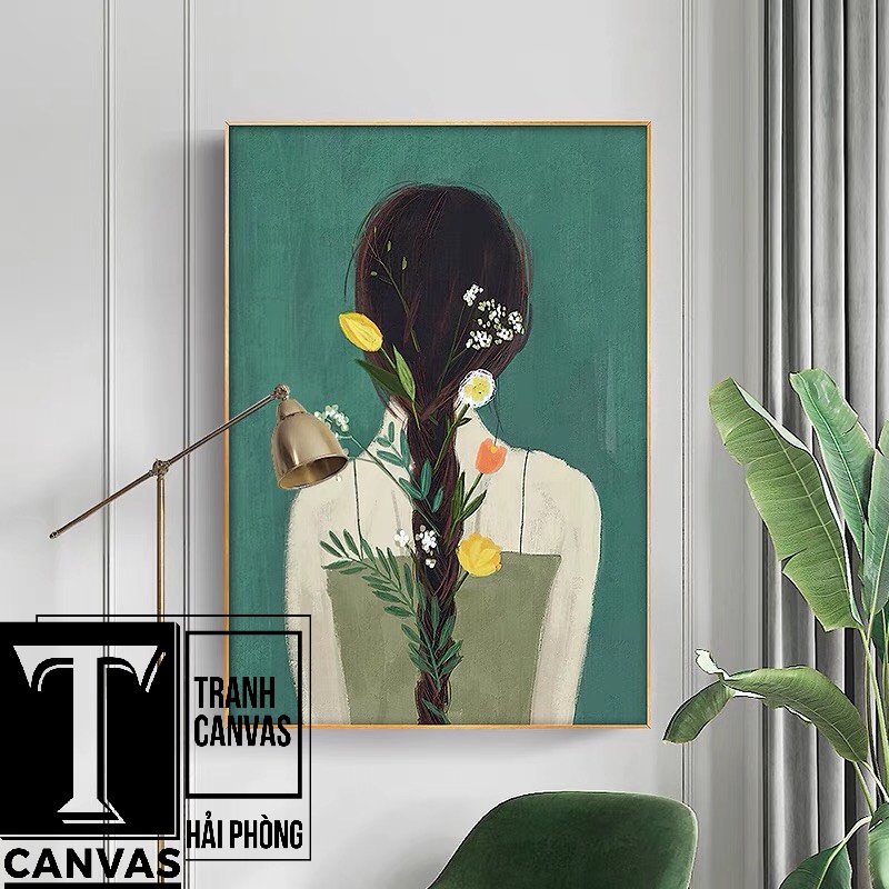 (Tranh Giá Xưởng) Tranh canvas treo tường phòng khách, tranh vẽ chân dung Cô gái che mặt CGCM51 (không kèm khung)