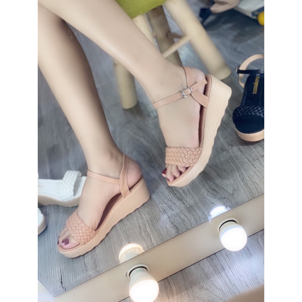 Sandal đế xuồng da mịn đan sợi - 5P