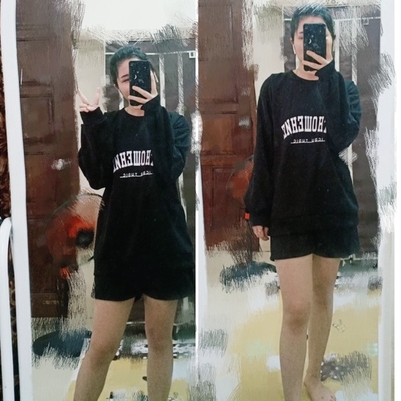 SÉT đồ nỉ form rộng sweater áo dài tay kết hợp với quần đùi - cá tính phong cách năng động