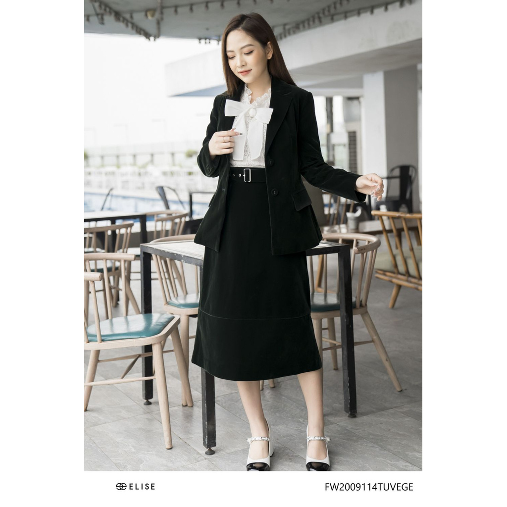 Áo vest nhung xanh rêu Elise phong cách cổ điển thanh lịch FW2009114TUVEGE | BigBuy360 - bigbuy360.vn