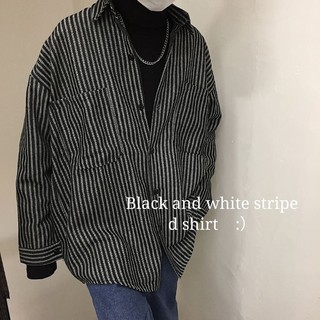 Áo sơ mi kẻ đen vải dày style Korea