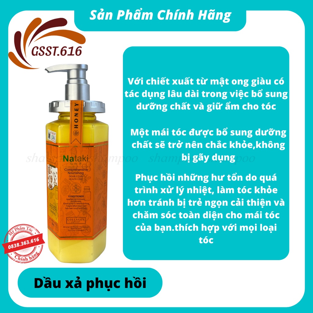 Dầu gội đầu cặp gôị xả NATAKI mẫu mới 760ml tinh chất mật ong dưỡng ẩm chuyên sâu