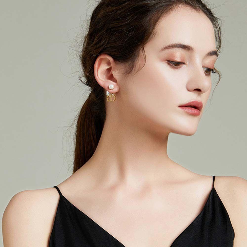 Dwayne Vòng cổ Hợp Kim Mặt Chữ DD Và Bông Tai Phong Cách Hàn Quốc Tối Giản Ngọt Ngào Cho Nữ