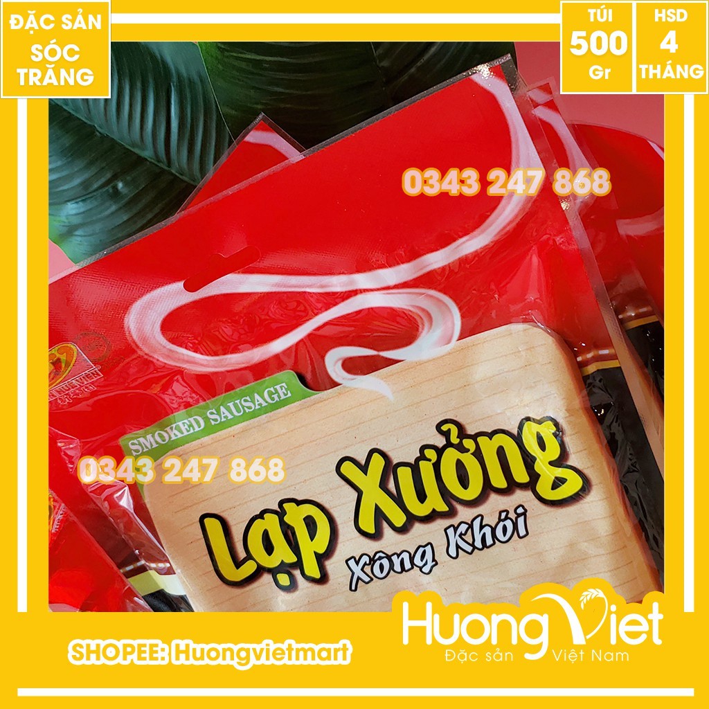 Lạp xưởng xông khói Tân Huê Viên 500g, đặc sản lạp xưởng Sóc Trăng Tân Huê Viên vị khói tự nhiên thơm ngon và an toàn