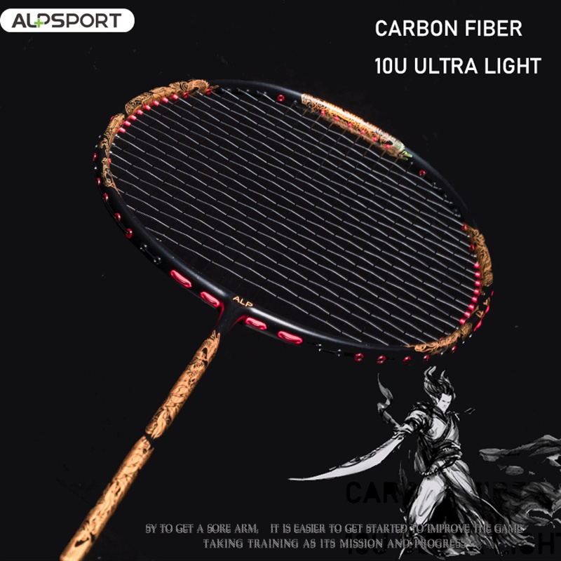 Vợt cầu lông ALPSPORT 100% sợi carbon 10U 52g 26/ 28/ 30Lbs có hộp đựng