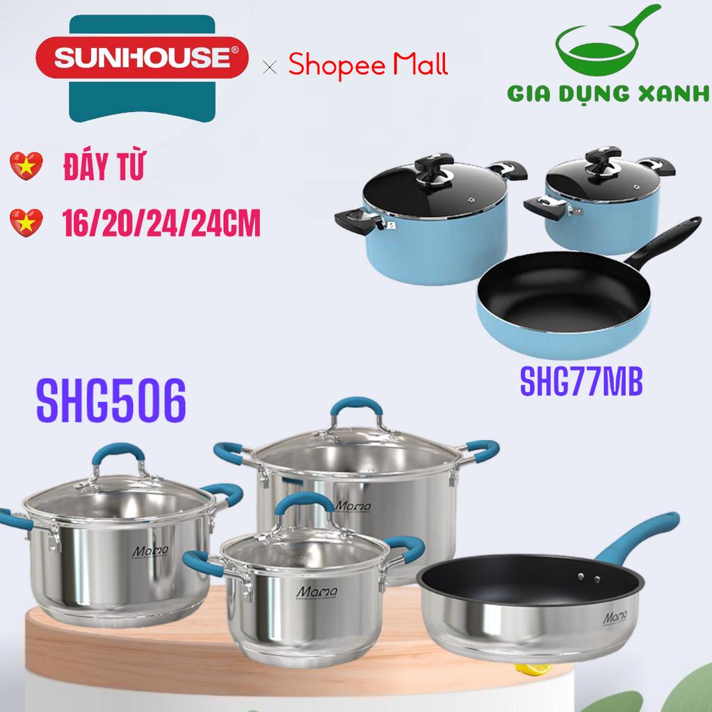 Bộ 3 Nồi Chảo Bếp Từ SUNHOUSE SHG77MB HOẶC SHG506 kích thước 16/ 20/24cm (dùng được trên mọi loại bếp)