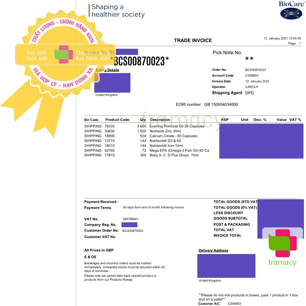 Tinh dầu Hoa anh thảo BioCare Evening Primrose Oil, Anh (30 viên) làm đẹp da tóc, cân bằng nội tiết cho phụ nữ, mẹ bầu | BigBuy360 - bigbuy360.vn