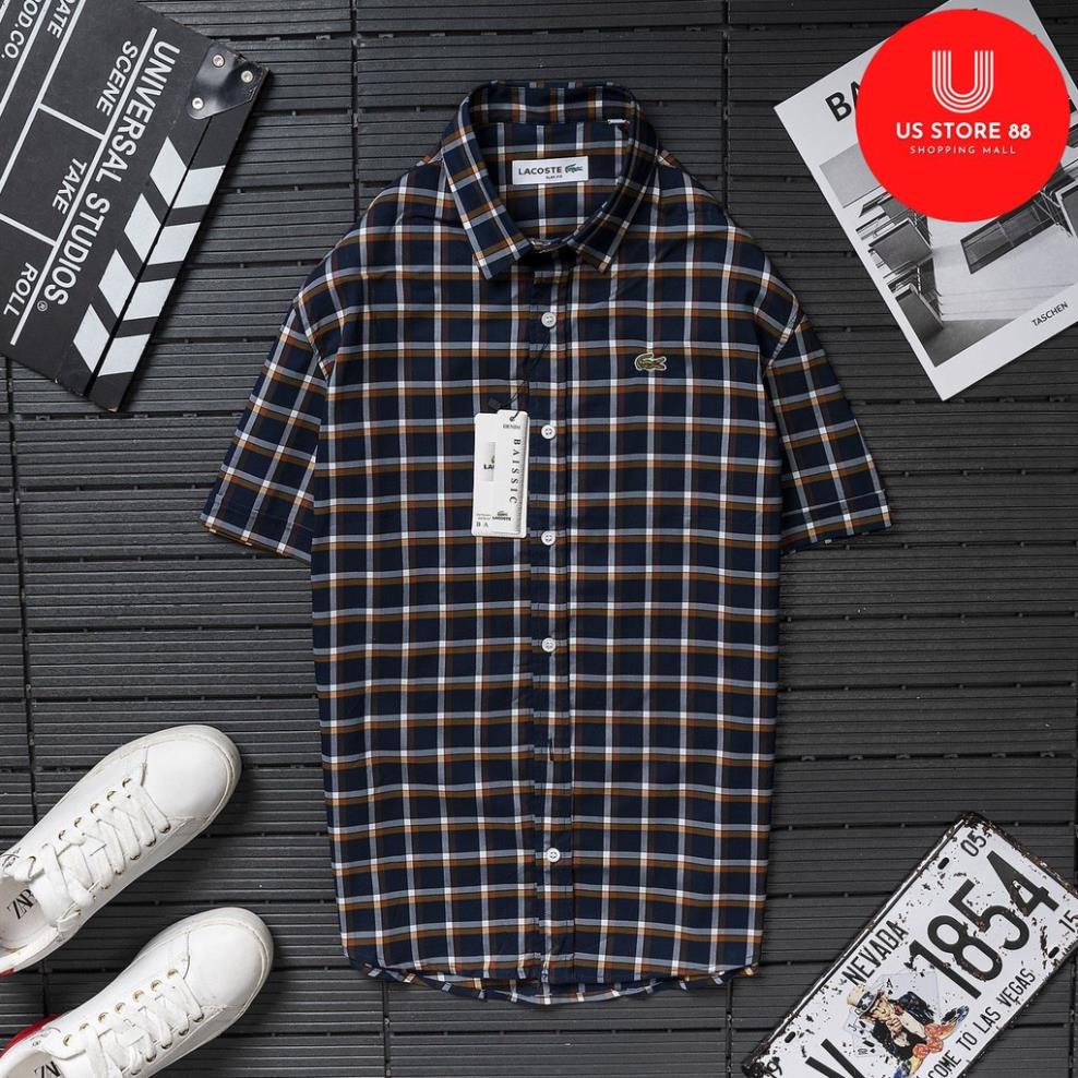 Áo sơ mi nam caro đen trắng LC tay ngắn, vải oxford cao cấp, ít nhăn, giá rẻ - Đẳng cấp thời trang nam
