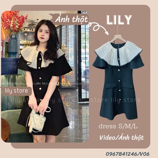 Váy nữ, Đầm thiết kế cổ xếp ly dáng chữ A cao cấp màu đen V06 LILY