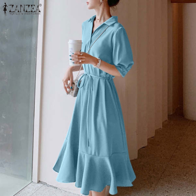 Đầm ZANZEA dáng dài tay lửng thanh lịch thời trang cho nữ