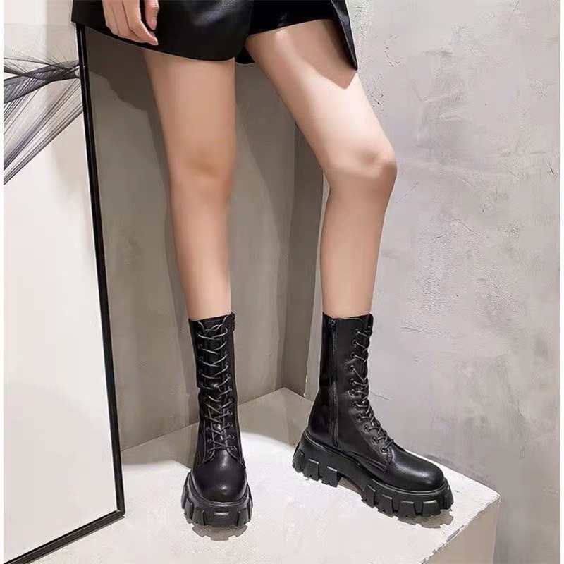 Bốt nữ siêu cao cổ buộc dây kết hợp khoá kéo Cao Cấp 1900 - boots cổ cao thời trang Hàn Quốc [KÈM VIDEO] | BigBuy360 - bigbuy360.vn