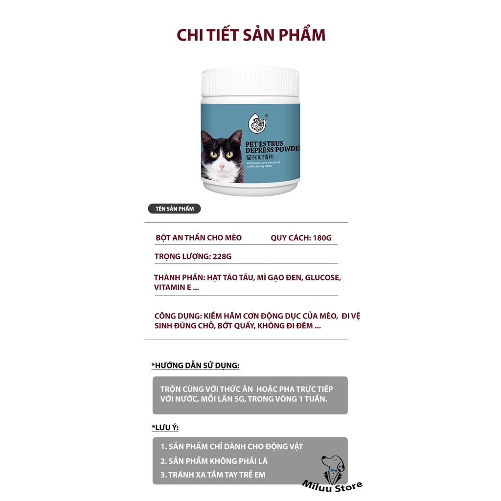 Bột an thần cho mèo, bột kiểm soát cơn động dục của thú cưng