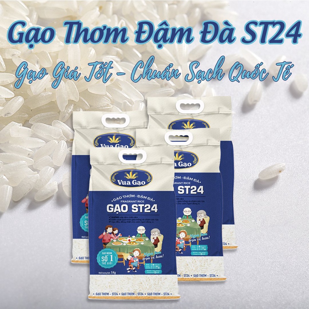 [MUA 3 TẶNG 25K] Combo 4 Túi Gạo ST24 5kg – Chính Hãng Vua Gạo – Gạo Thơm Ngon, Dẻo Nhiều, Vị Ngọt Hậu – Top 1 TG 2017