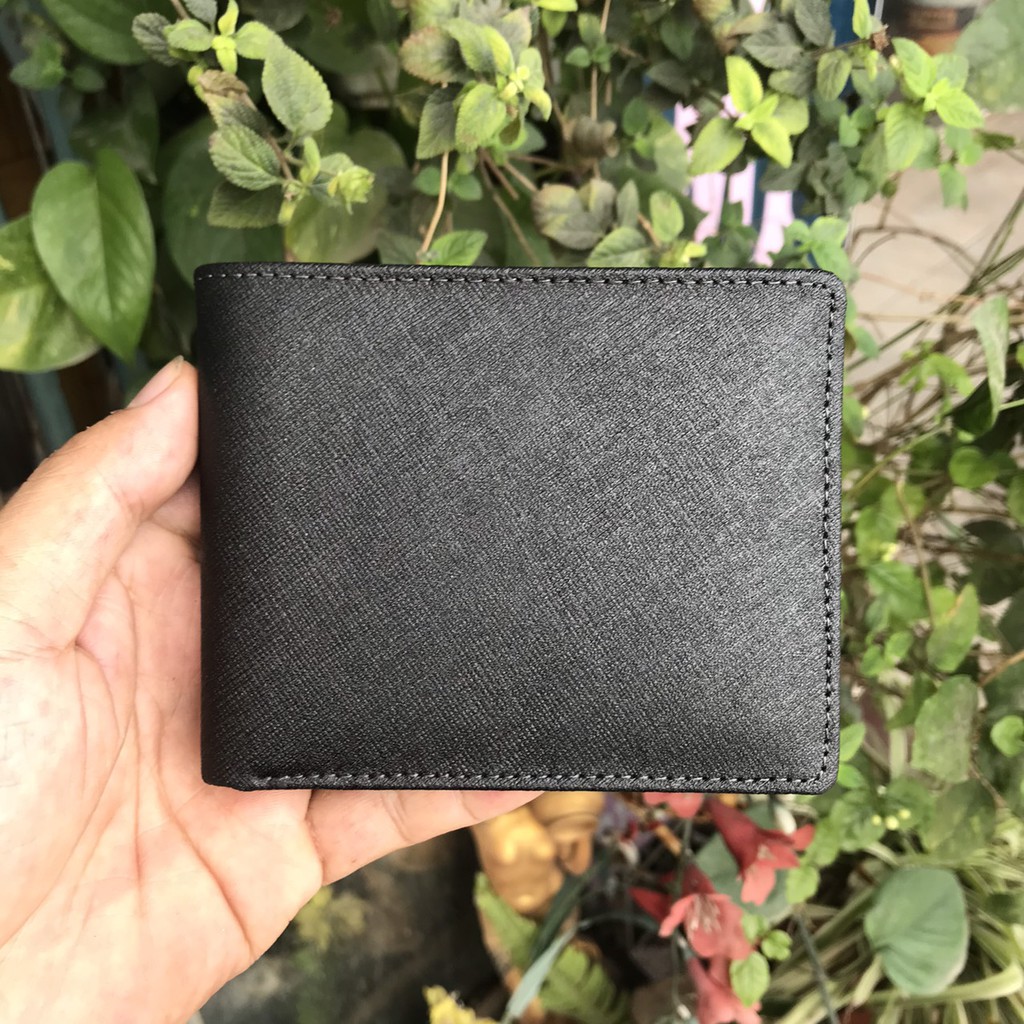 Ví da ngang da thật Safiano, da xước thời trang nhỏ gọn full box