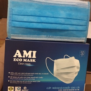 Khẩu trang kháng khuẩn Ami xanh 4 lớp hộp 50c