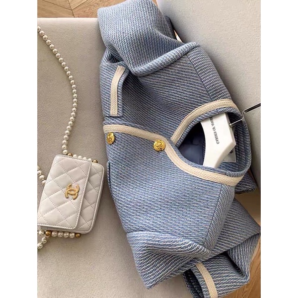 Áo dạ sweet xanh nơ dáng basic