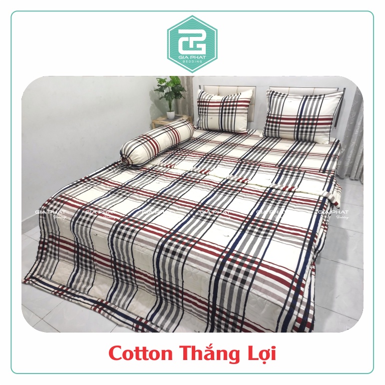 Bộ ga gối Thắng Lợi {4 món}100% Cotton chuẩn logo họa tiết Sọc