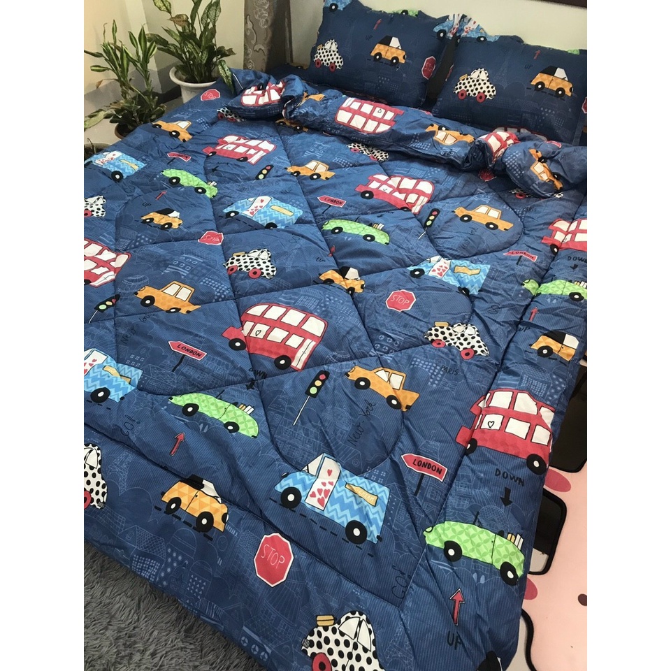 (Giá sỉ)  Full Set Chăn Phao 5 Món Ga Gối Poly loại 1 Chăn Bông Khủng Long Hàn Mập Như Hình [Bông Dày Đắp Mùa Đông]