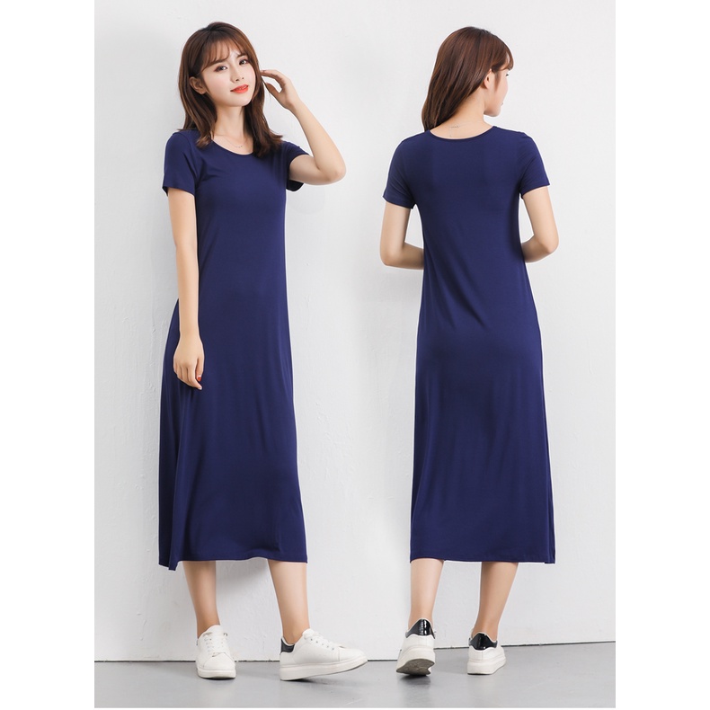 Đầm nữ dáng dài Hàng nhập, Đầm maxi nữ ngắn tay vải thun DB13