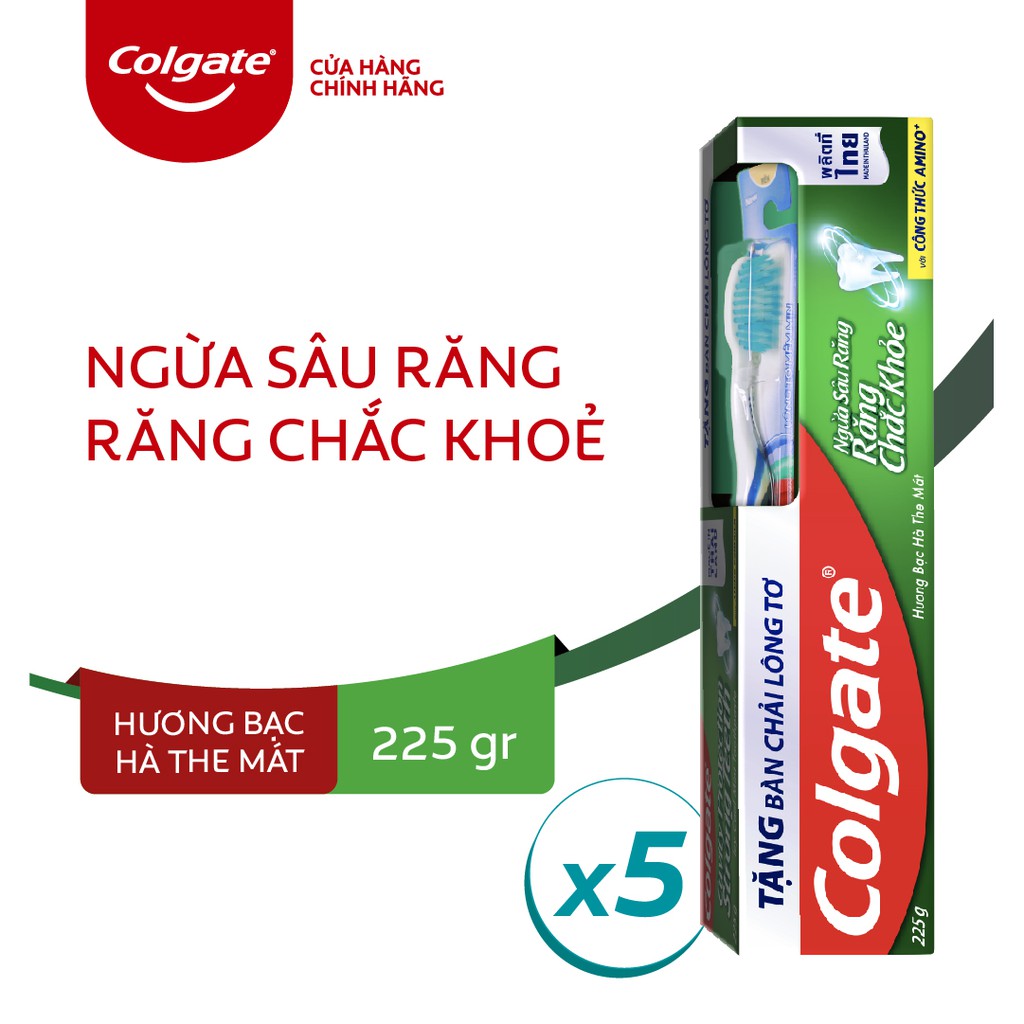 Bộ 5 Kem đánh răng Colgate ngừa sâu răng tối đa 225g/hộp tặng bàn chải đánh răng lông tơ | WebRaoVat - webraovat.net.vn