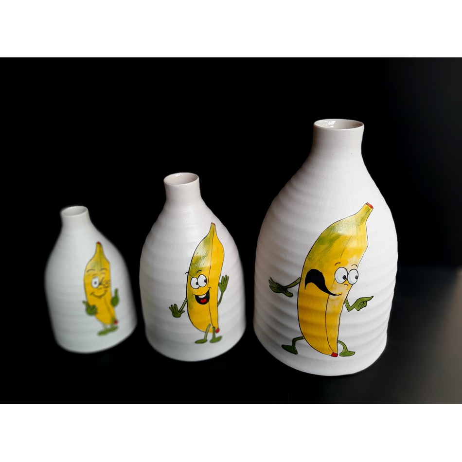 BANANA VASE SET/ BỘ BÌNH CHUỐI TRANG TRÍ NHÀ CỬA, SẢN PHẨM VẼ TAY THỦ CÔNG TẠI XƯỞNG GỐM SỨ AUTHENTIC BAT TRANG