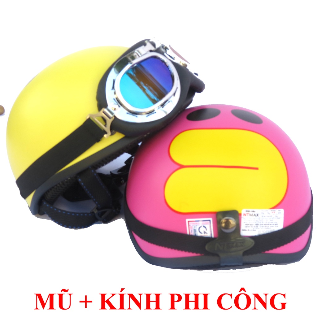 Mũ bảo hiểm nữa đầu nón bảo hiểm1/2 NTMAX nhiều tem kèm kính phi công & kính uv + tặng kèm lưỡi trai