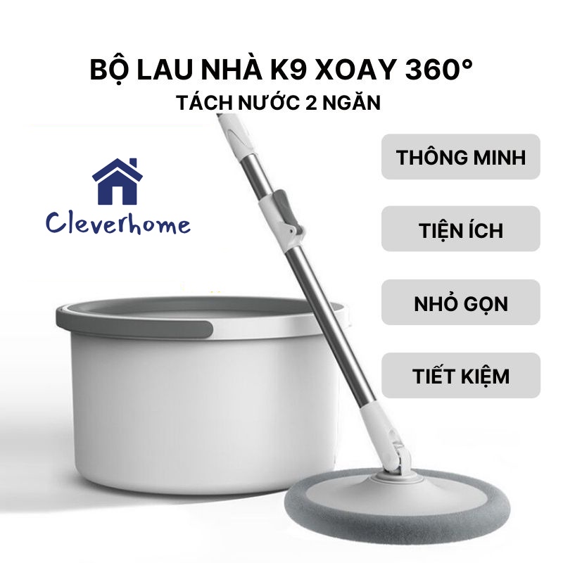 Bộ Cây Lau Nhà Thông Minh K9 Tự Vắt Xoay 360 Độ Kèm Thùn