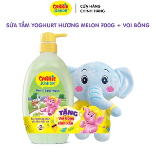 Chai sữa tắm carrie junior yoghurt hương melon 700g + voi bông