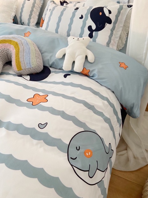 Set Chăn Ga Cá Voi Xanh Ngộ Nghĩnh Cotton Poly Đanh Mát Siêu Đáng Yêu (Shinbedding.shop)