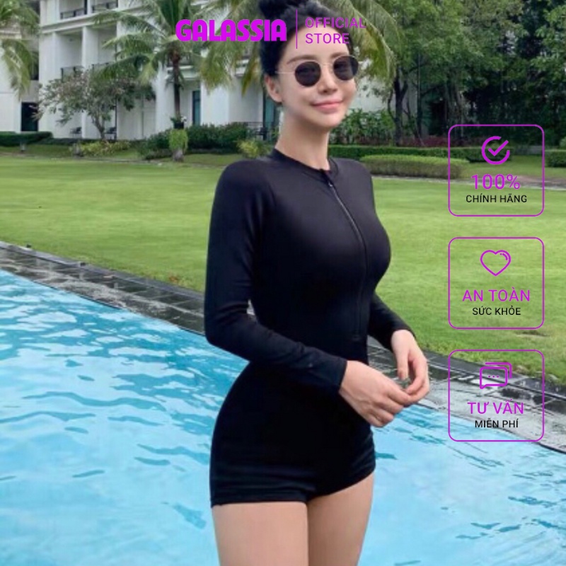 Bikini đi biển đồ bơi nữ 1 mảnh kín đáo dài tay chống nắng đi bơi du lịch GALASSIA