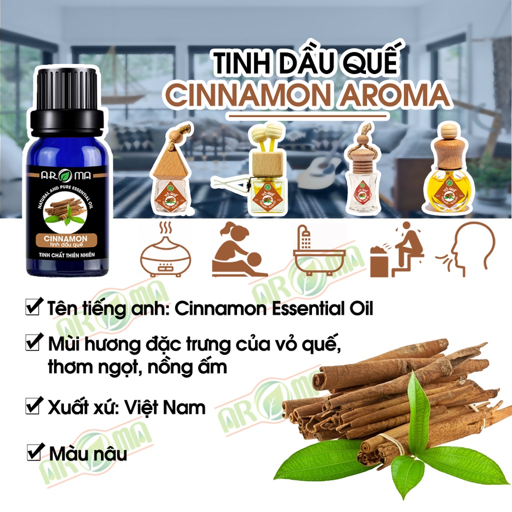 Tinh dầu Quế AROMA Cinnamon, tinh dầu thơm phòng khử mùi dưỡng da ngăn mụn, nguyên chất thiên nhiên