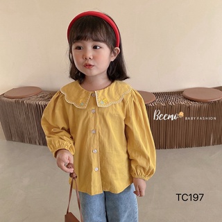 Áo sơ mi trắng tay dài cổ sen bé gái/áo sơ mi trắng tay dài bé gái/áo sơ mi trắng bé gái