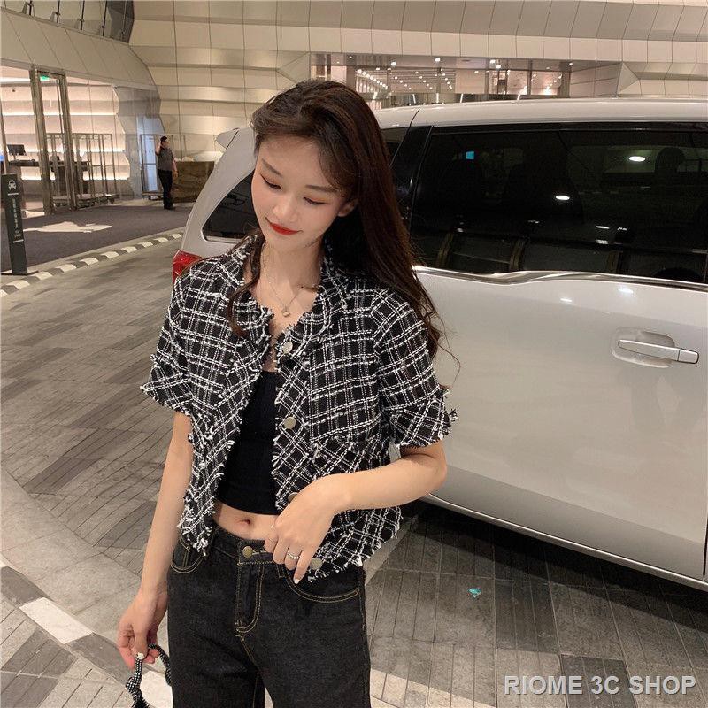 【Nước hoa miễn phí】Áo Khoác Vải Tweed Tay Ngắn Kẻ Ca-Rô Trẻ Trung Hợp Thời Trang | BigBuy360 - bigbuy360.vn