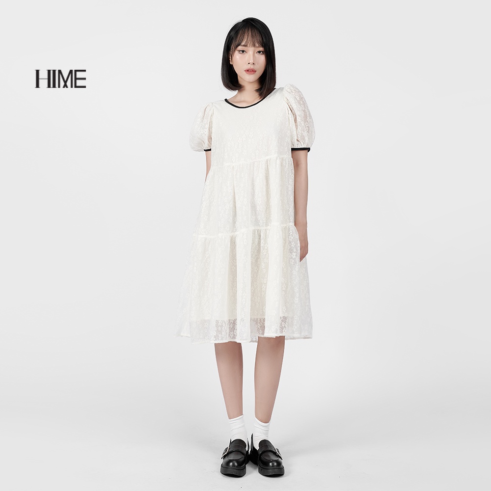 Váy midi thiết kế ren trắng tay bồng HIME H079