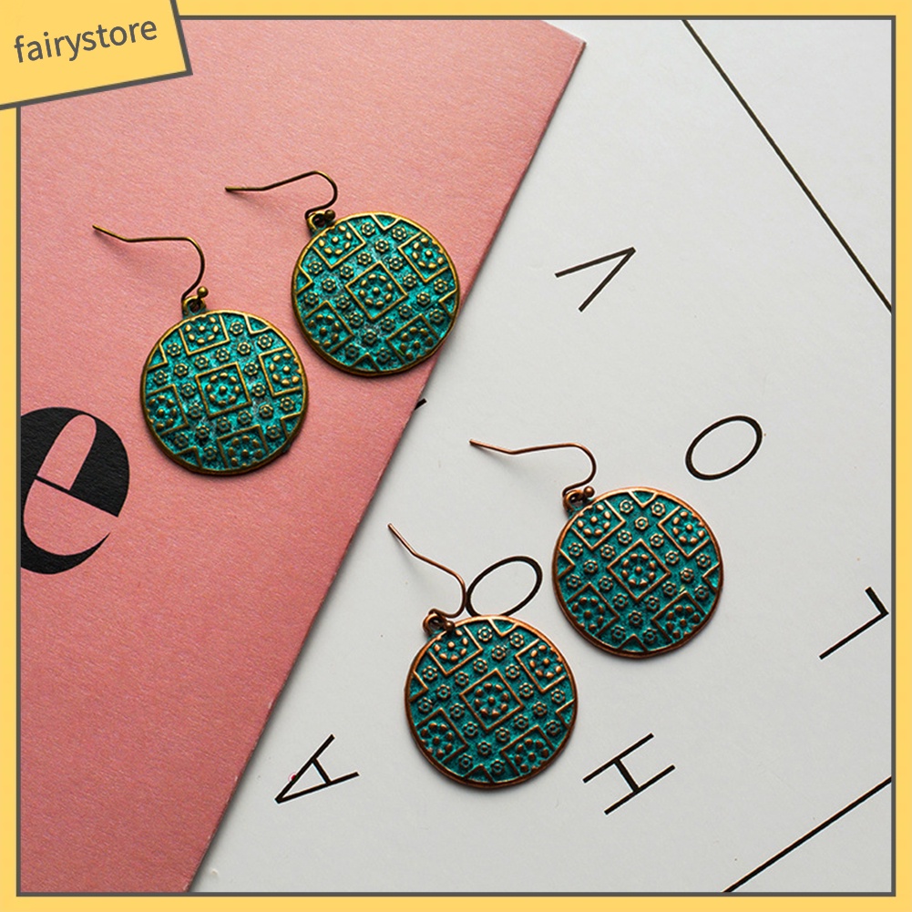 Bông Tai Tròn Chạm Khắc Phong Cách Bohemian Cổ Điển Dành Cho Nữ