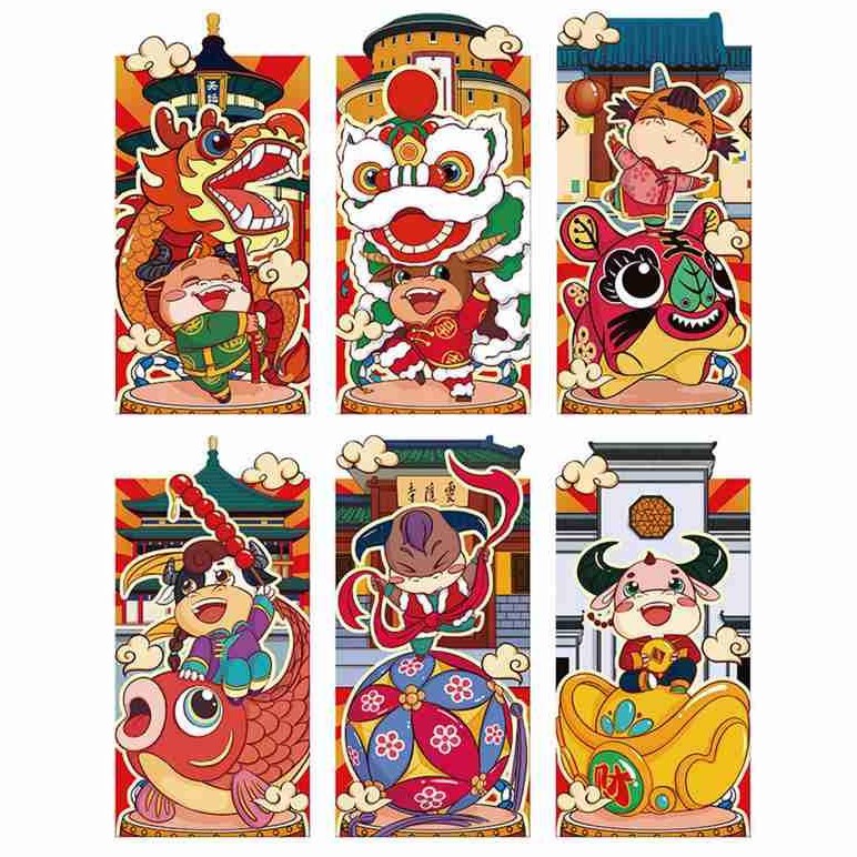 Set 5/6 bao lì xì tông đỏ may mắn độc đáo