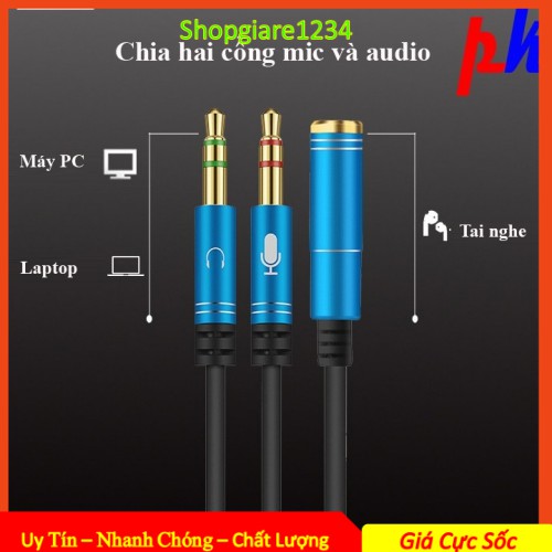 [Mã ELFLASH3 hoàn 10K xu đơn 20K] Dây Gộp Audio Và Micro thành Jack 3.5 - gộp audio và mic 3.5 ra tai nghe, 2kim ra 1 lỗ