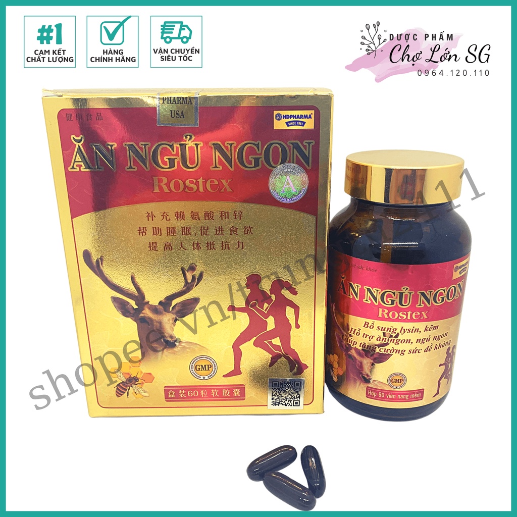 Viên ĂN NGỦ NGON ROSTEX bổ sung lysin, kẽm loại bỏ mất ngủ, căng thẳng, stress  - 60 viên