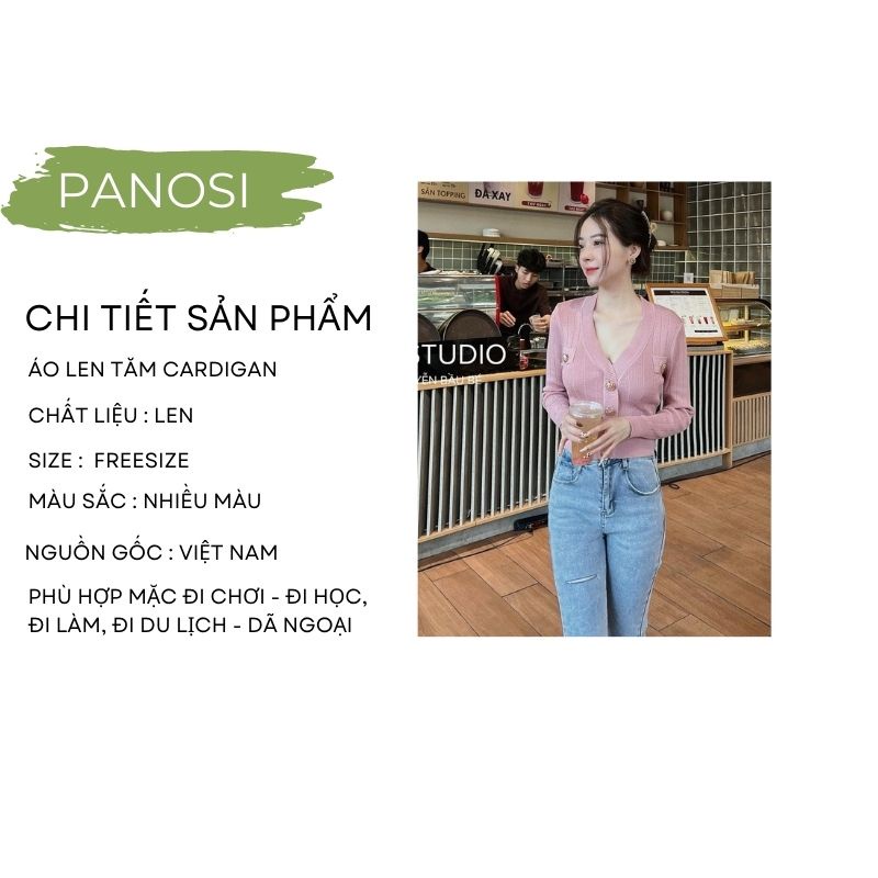 Áo len tăm dáng cardigan cổ V dáng ngắn phối hàng cúc chất đẹp dày dặn cao cấp PÁNOSI - A313