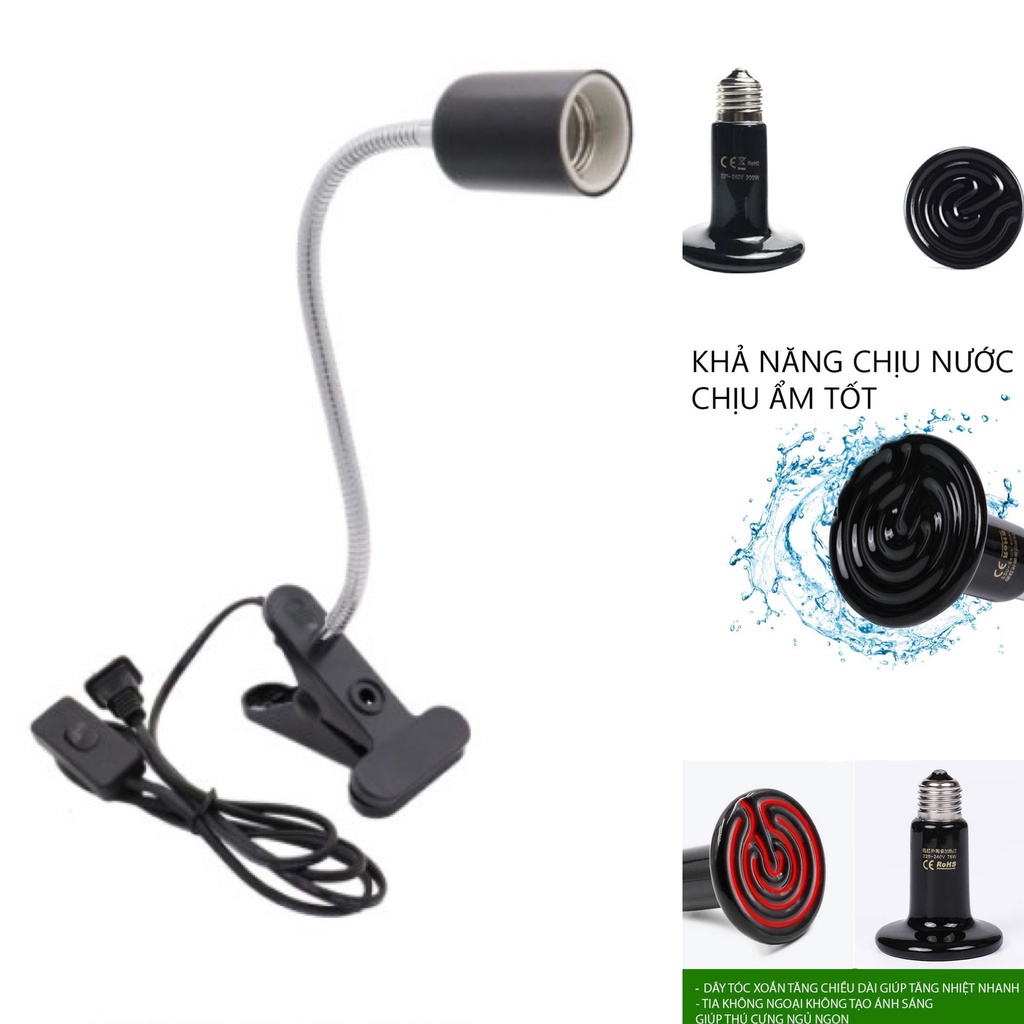 Đèn sưởi cho thú cưng, Đèn sưởi cho động vật, chó mèo, bò sát. Đèn UVA+UVB, đèn sưởi sứ toả nhiệt