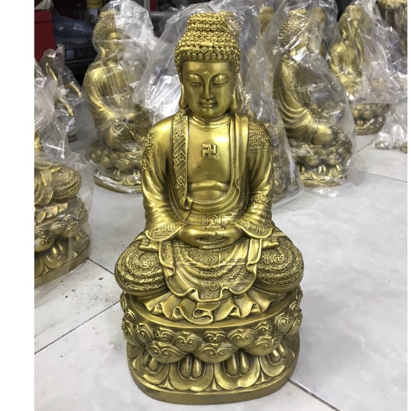 Tượng Phật Tổ A Di Dà áo hoa ngồi Đài Sen Bằng Đồng Vật phẩm Phong Thủy