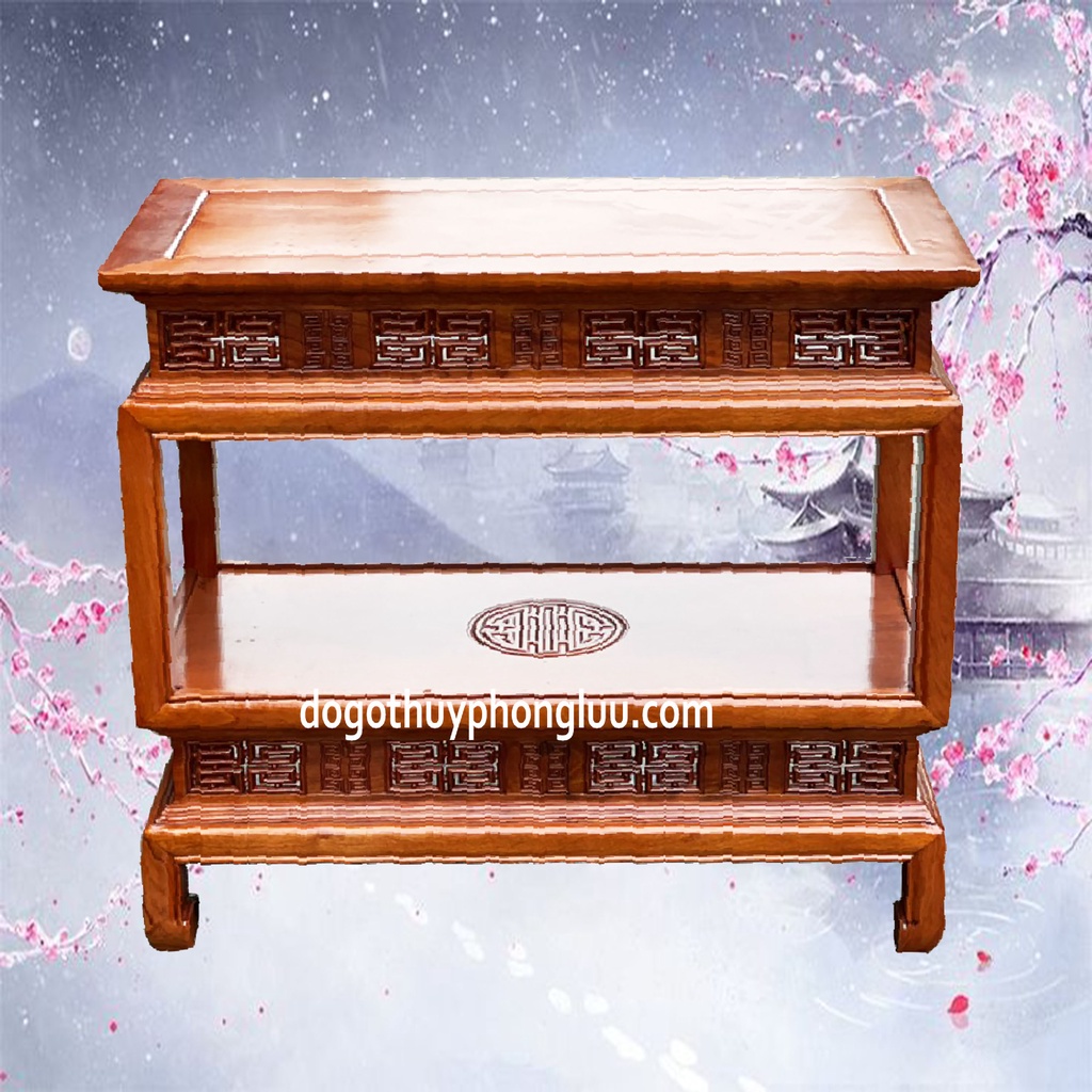 Đôn lồng đèn chữ nhật 2 tầng kê đồ gỗ hương trang trí