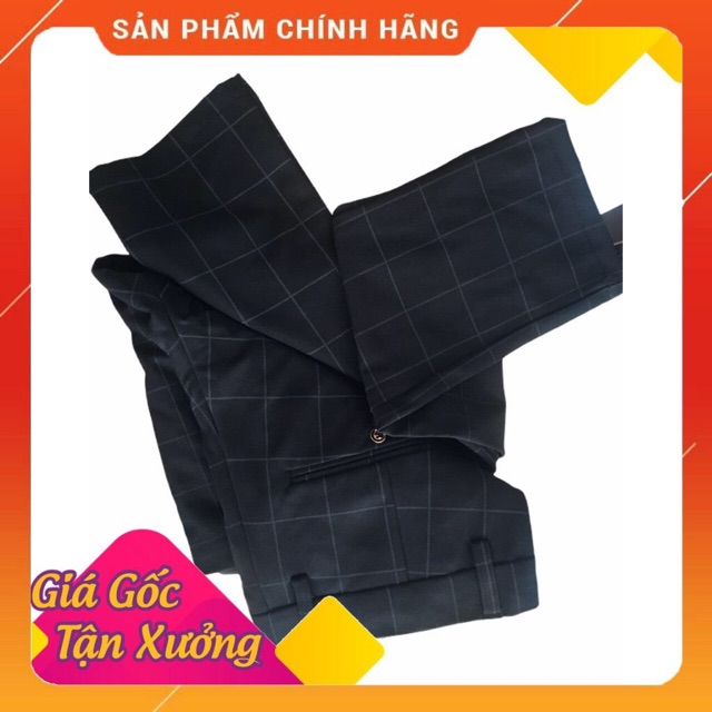 Quần tây nam đen caro phom ôm ống côn vải dày đẹp hình thật do shop tự chụp, giá rẻ nhất và chất lượng loại 1