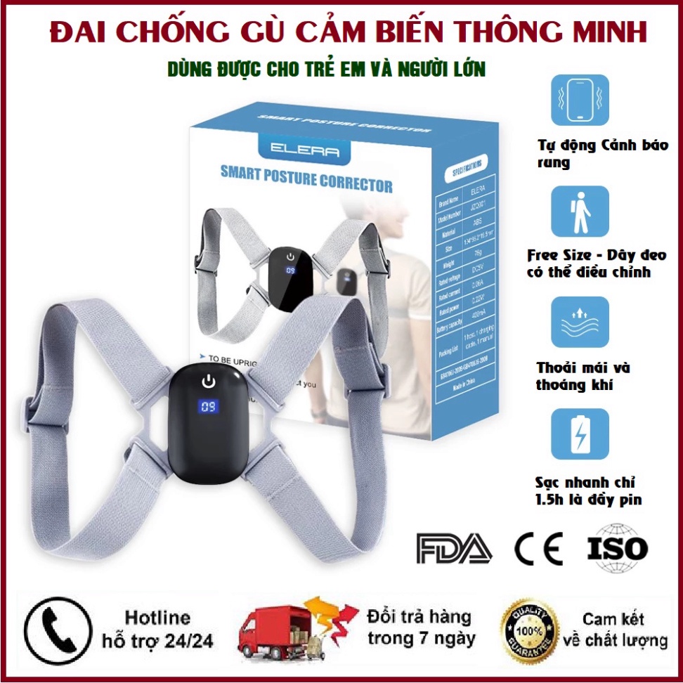 Đai chống gù lưng trẻ em thông minh Smart Pose, mẫu đai sạc pin, tự động báo hiệu khi sai tư thế, đếm số lần ngồi sai