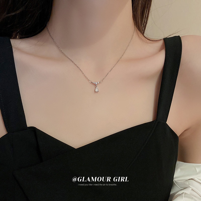 Dây Chuyền Mặt Hình Giọt Nước Đính Đá Zircon Phong Cách Hàn Quốc Đơn Giản Thời Trang
